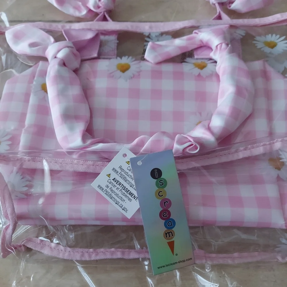Iscream Daisy Love Clear Tote & Gingham Pink Pouch BNWT SO RETIRED
